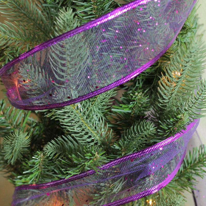 Bobines de ruban d'artisanat de Noël filaires mauves scintillantes - 2,5 po x 120 verges