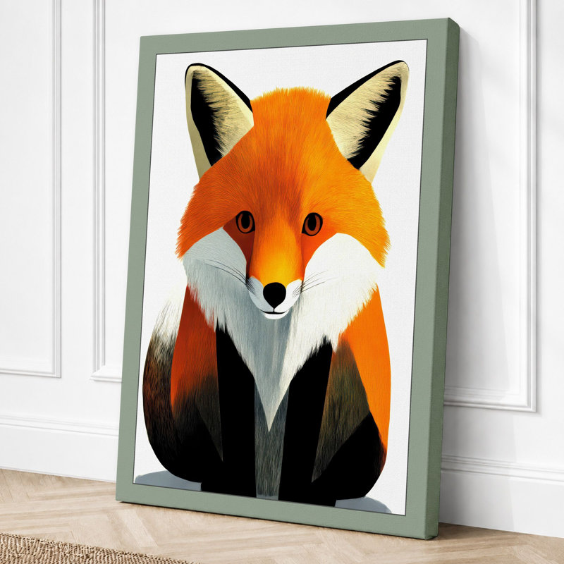 Geometric Fox Portrait Modern - Print, 24x16 - 61.0 x 40.6 cm, Sage Border
