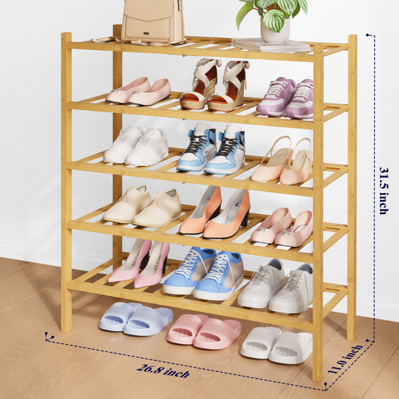 Bamboo Wooden Shoe Rack for Closet - Stackable Shoe Organizer with Modular Structure, Space-Saving Shoe Shelf for Entryway, Living Room, Bedroom, 26.8" Wide - 5 Tiers, Natural