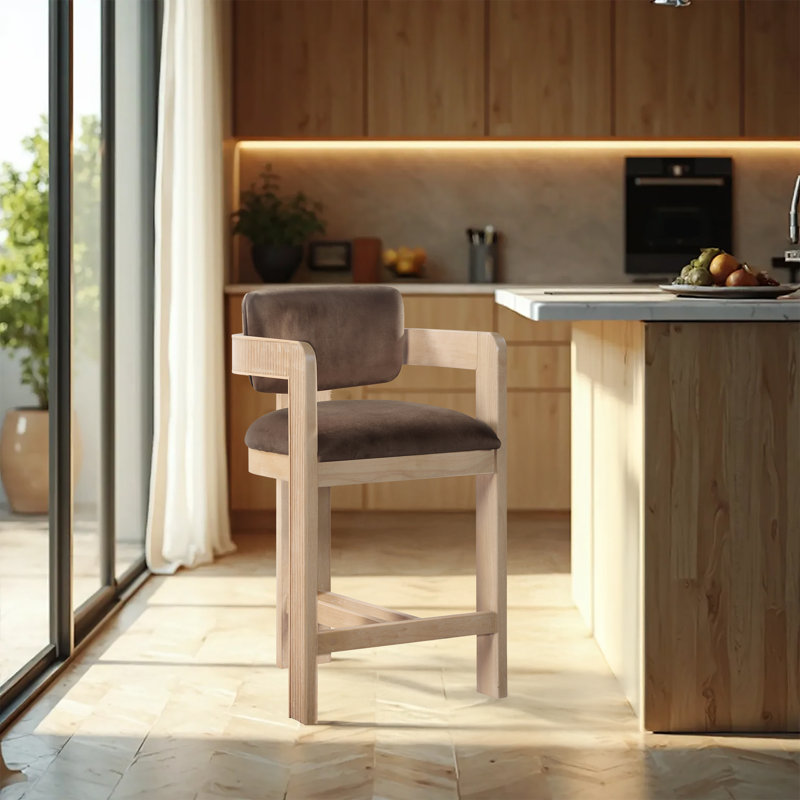 Tabouret rembourré Sacha Howley, Naturel, Brun, Velours