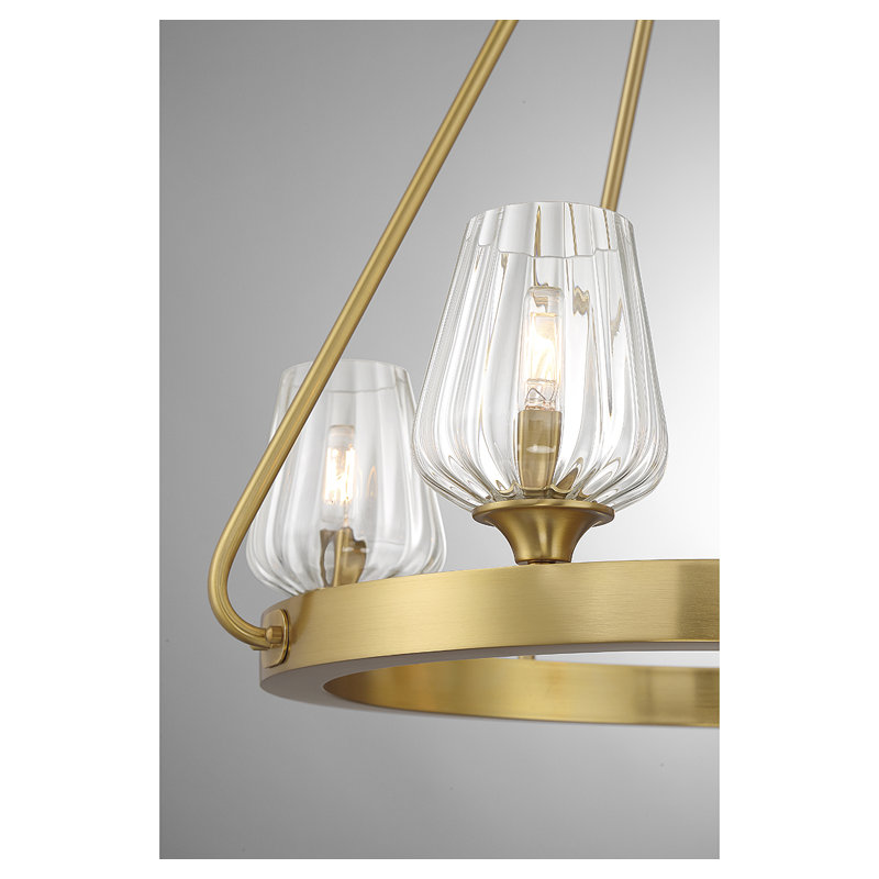 8 - Light Wagon Wheel Chandelier, Warm Brass