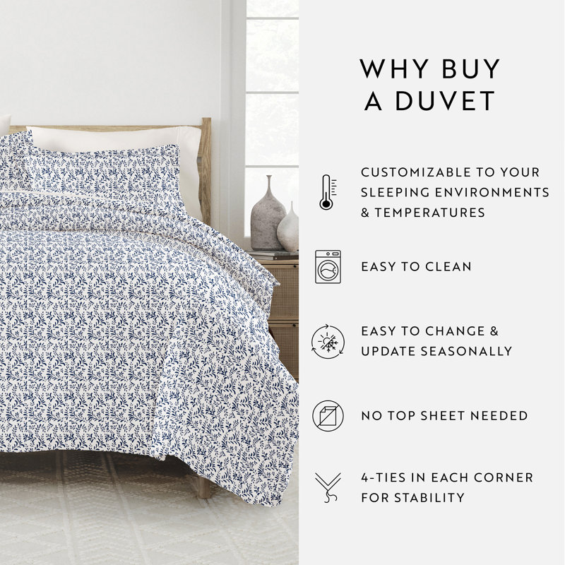 Becky Cameron™ Floral Duvet Cover, Queen Duvet Cover + 2 Shams, Navy