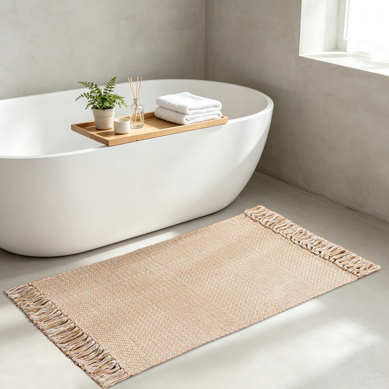 Tapis de couloir 2 x 5, tapis de cuisine tressé bohème tissé à la main avec pampilles, mélange de coton et de polyester brun clair pour le couloir du patio d'entrée de la chambre à coucher