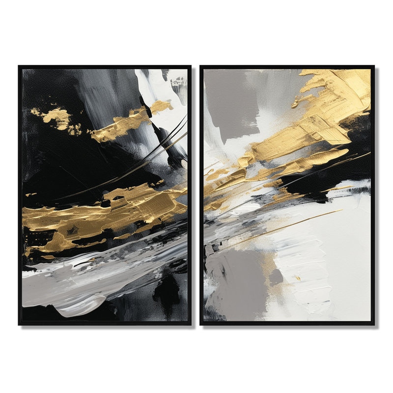 Weston - Large Abstract, reproduction d'art sur toile, 36" H x 48" W, Impression encadrée flottante, Black