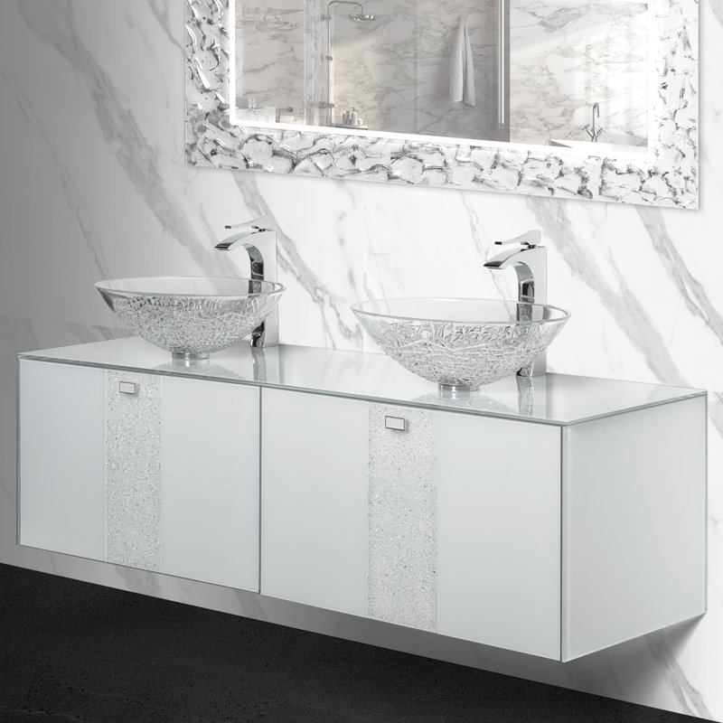 Lucent 63'' Double Bathroom Vanity with Tempered Glass Top, White