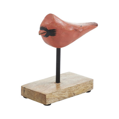 In Flight Natural Wooden Cardinal on Metal Stand 5x5x2