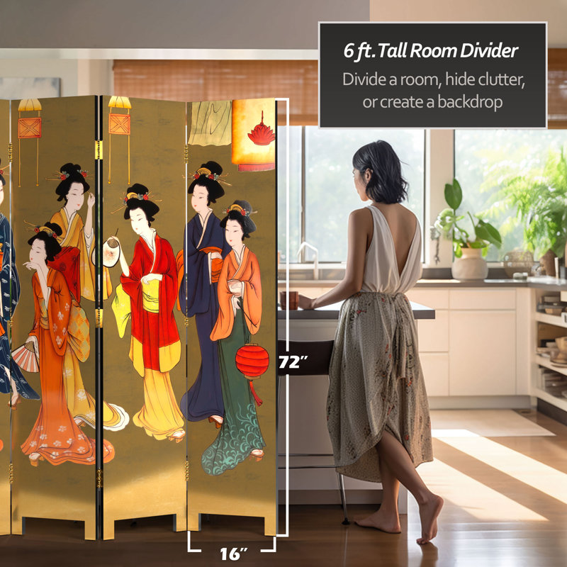 6 Ft. Tall Gold Lacquer Room Divider - Geisha