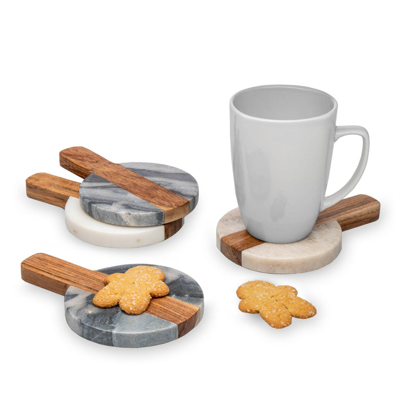Marble & Wood Paddleboard Coaster Set