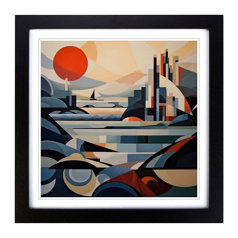 Seascape Constructivism No.3 - Single Picture Frame Print on Wood, Black