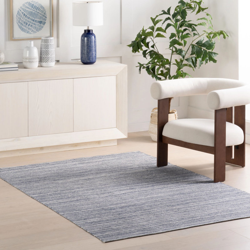 Skipper Stripe Navy Handwoven Indoor/Outdoor Rug, Rectangle 5' x 7'