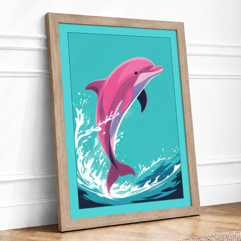 Leaping Dolphin Coastal - Framed Print, A1 - 84.1 x 59.4 cm, Oak