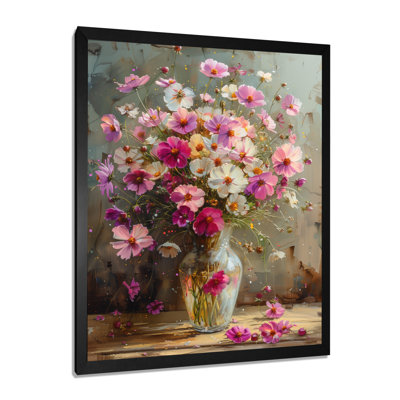 Pink White Buttercup Bouquet In Vase II - Buttercups Wall Art
