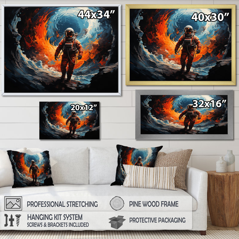 «Space Astronaut Cosmic Dreams I», reproduction sur toile, Cadre doré simple, H 16 po x l 32 po x P 1 po