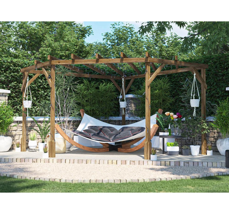Dunster House Wooden Corner Pergola Utopia Diamond, 205" H x 304" W x 309" D