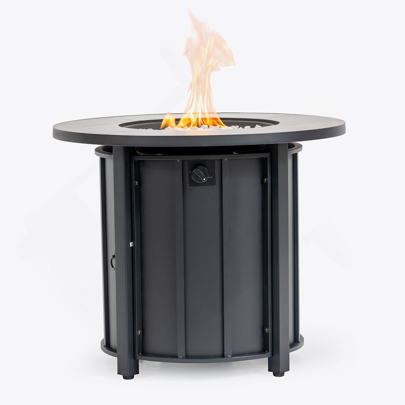 Table de foyer d'extérieur au gaz propane 30 po, foyer rond en acier de 50 000 BTU avec plateau en céramique grain de bois pour la terrasse extérieure - noir