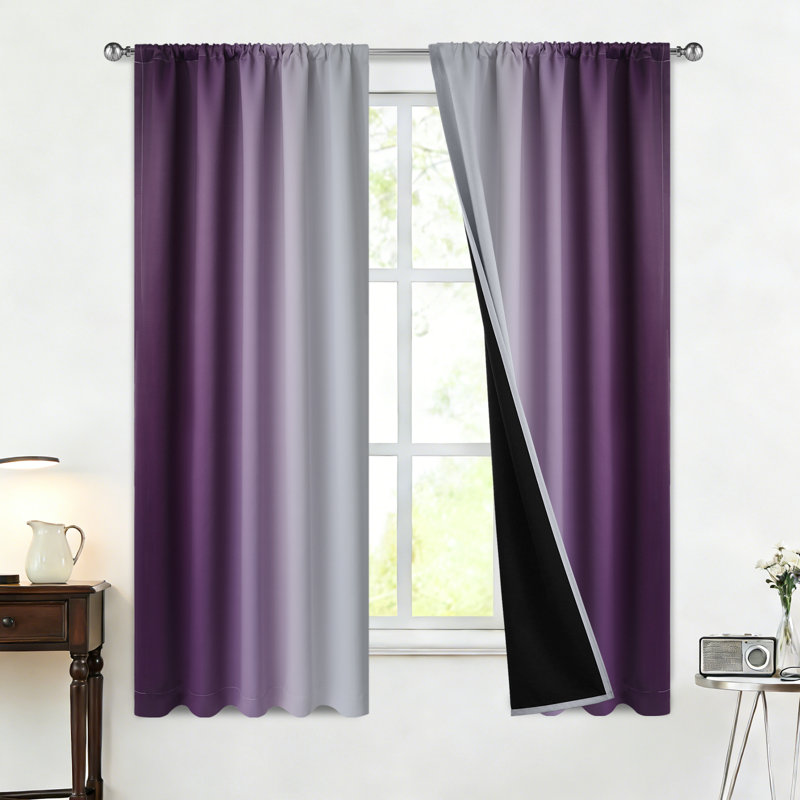Ombre 100% Blackout Curtain-Room Darkening Rod Pocket Drapes for Bedroom & Living Room, 52" W x 84" L, Purple