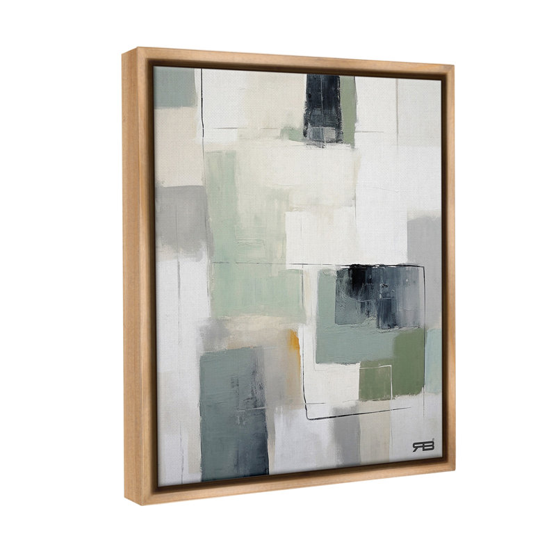 "Abstract Gray Shapes" par RB sur toile, H 21 po x l 17 po, Cadre flottant orme Montalcino
