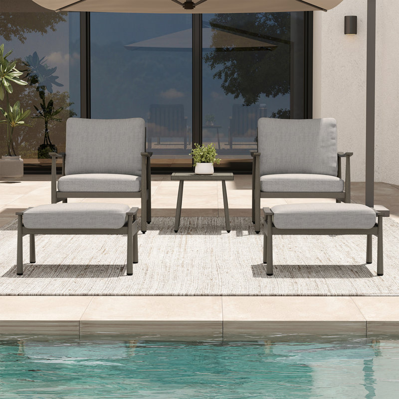 Mariene 2 - Person Patio Conversation Set with Cushions, Gray, Gray