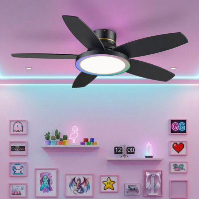 Ventilateur de plafond encastré à 5 pales de 42 po à 5 pales avec lumière RVB réglable et télécommande