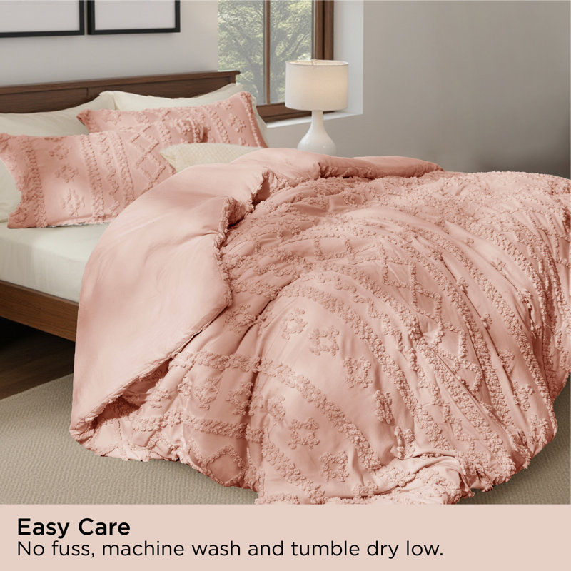 Ensemble d'édredon en microfibre toutes saisons, Édredon pour grand lit + 2 taies décoratives, Rose clair