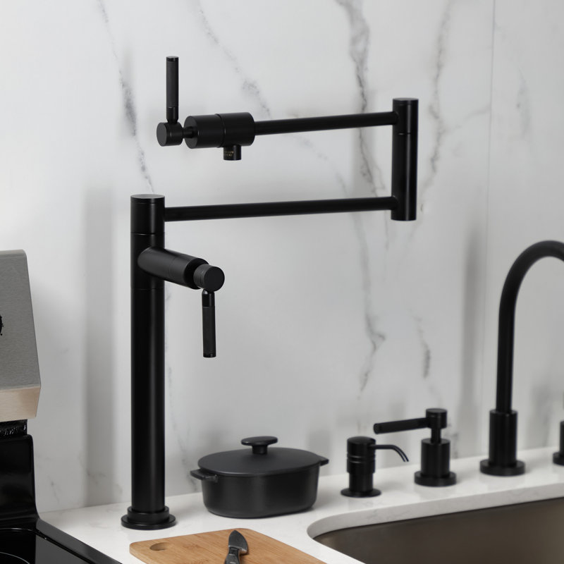 Kingston Brass Kaiser Two-Handle 1-Hole Deck Mount Pot Filler Faucet, Matte Black
