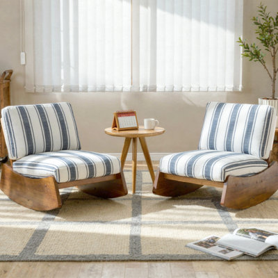 Fauteuil à bascule en bois massif recouvert de chenille avec siège et dossier rembourrés (lot de 2)