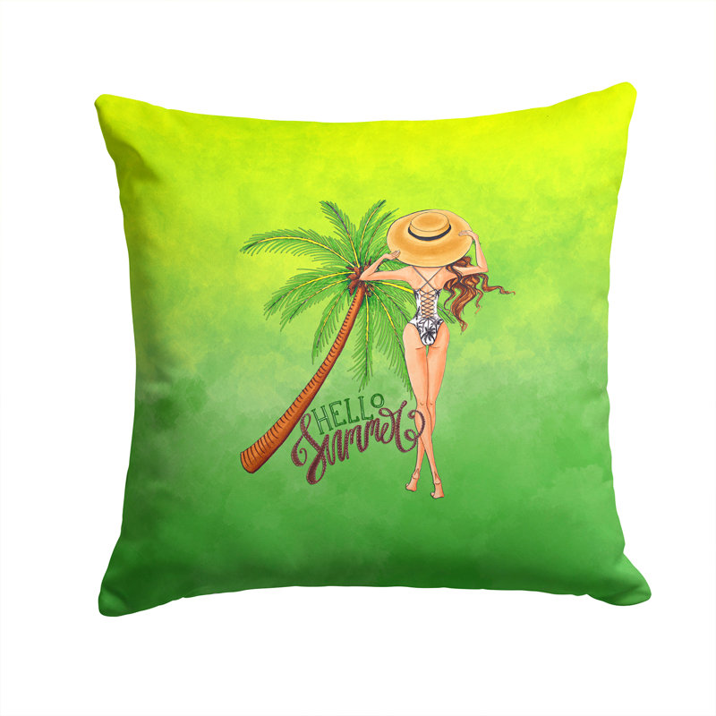  Coussin intérieur / extérieur Hello Summer Lady in Swimsuit, 14 po x 14 po, Carré