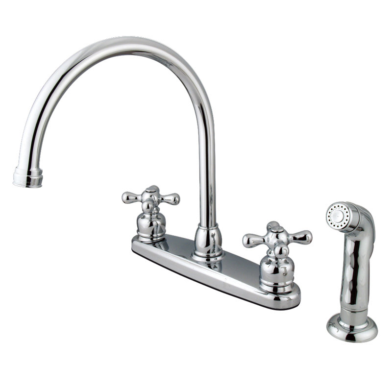Kingston Brass Vintage Two-Handle 4-Hole 8" Centerset Kitchen Faucet with Side Sprayer, Polished Chrome