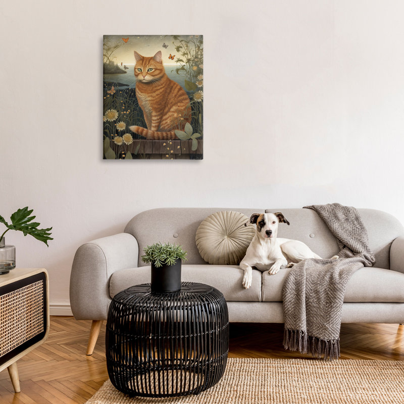Impression d'un chat orange par l'étang sur toile par LSR Design Studio, H 40 po x l 30 po x P 1,5 po