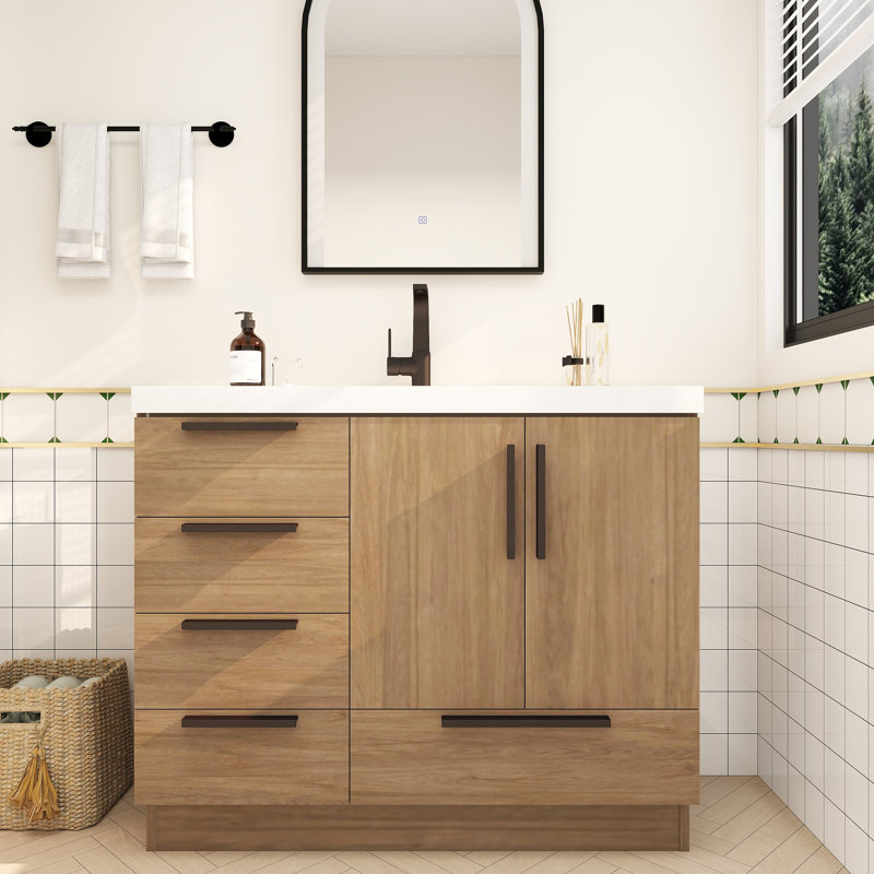 Carla Freestanding Bathroom Vanity with Left Side Drawers, 42", Dark French Oak