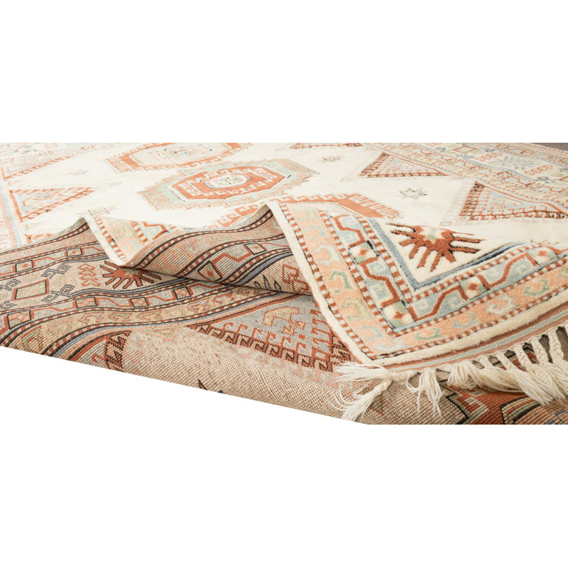 Tapis turc fabriqué à la main de style rétro avec motif géométrique