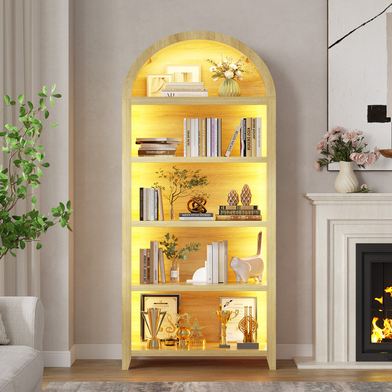 175cm H x 75cm W Bookcase with Tri-Color Sensor Light, Oak
