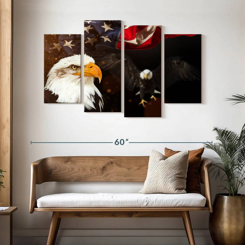 Fierce Eagle American Flag, 32" H x 52" W