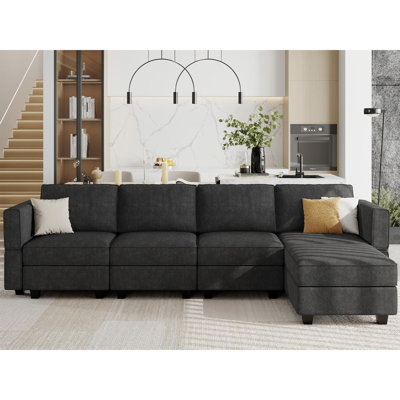 Nairoby 116.6'' Wide L Shaped Modular Sectional Sofa Apartment Livingroom Couch 6-Pieces 4-Seat Sofa with Storage Ottoman