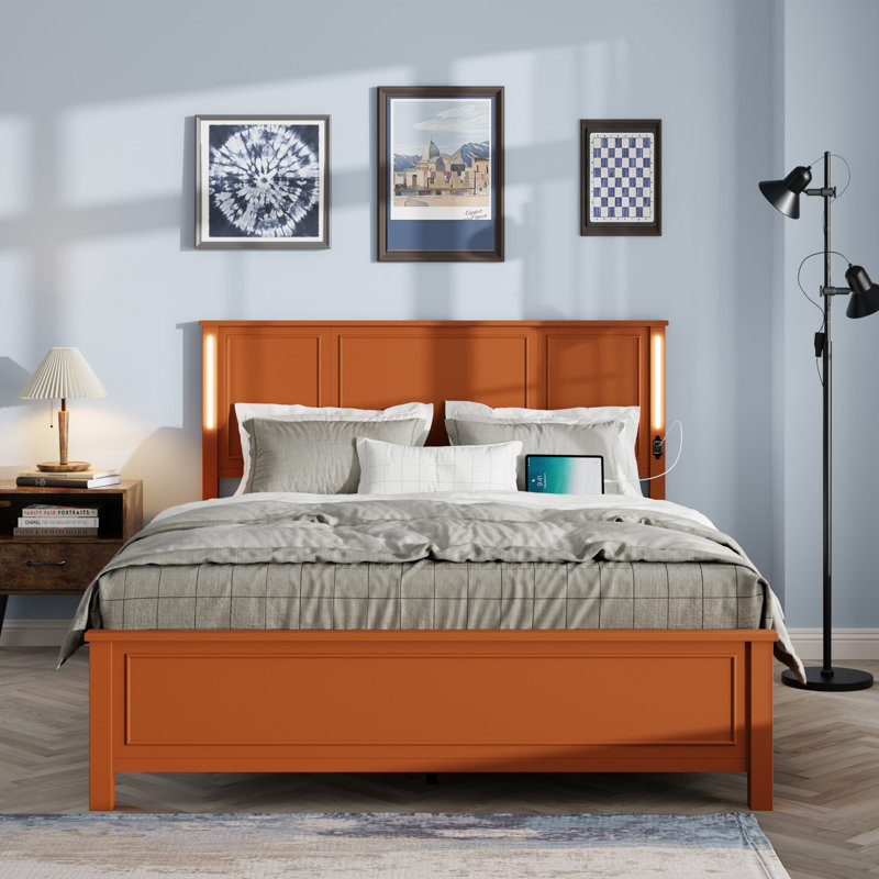 Base de lit plateforme grand, Brun antique