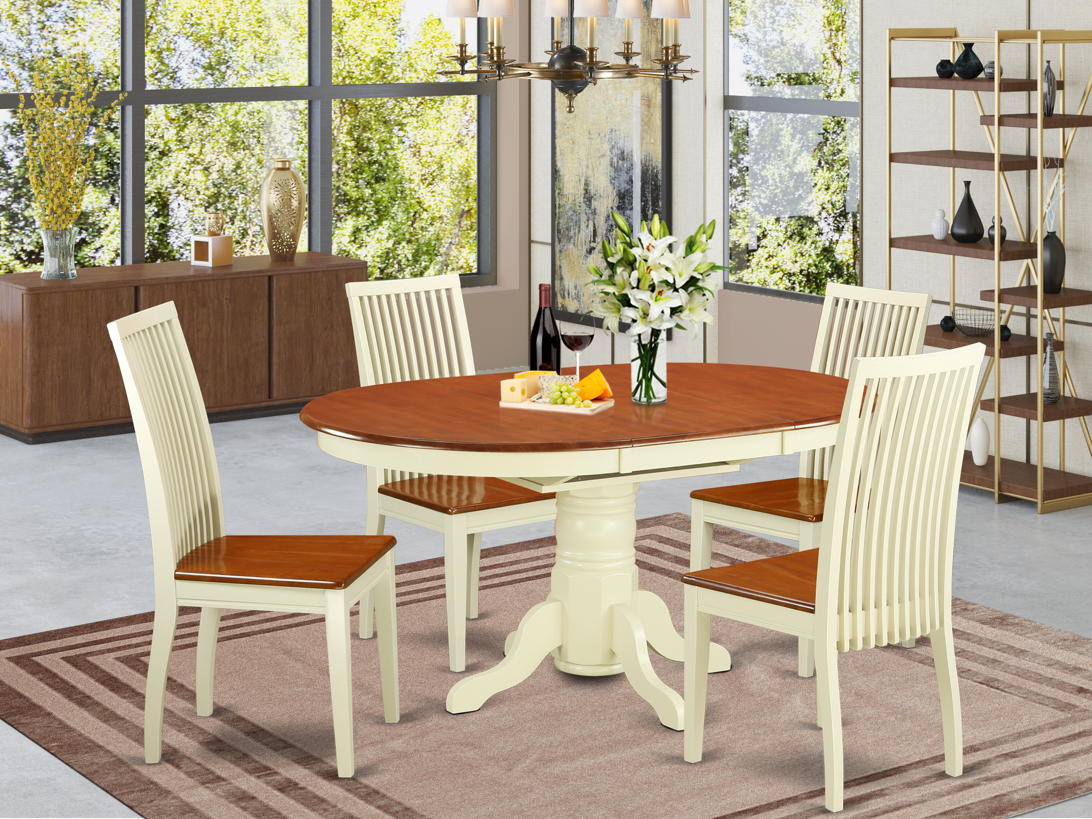 Charlton Home Dufferin 5 - Piece Extendable Rubberwood Pedestal Dining ...
