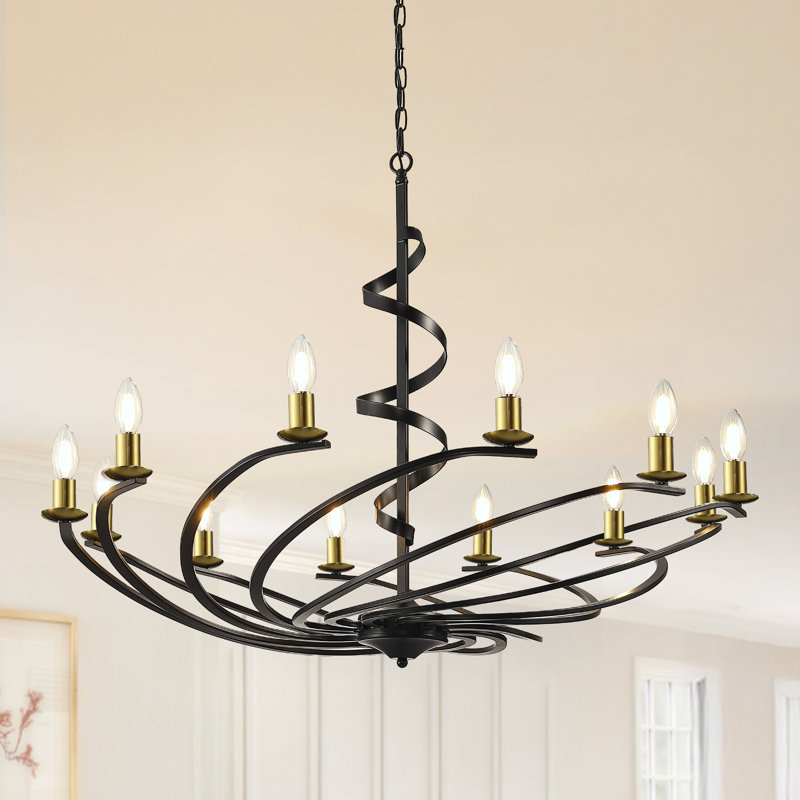 12 - Light Dimmable Chandelier, Matte Black/Gold