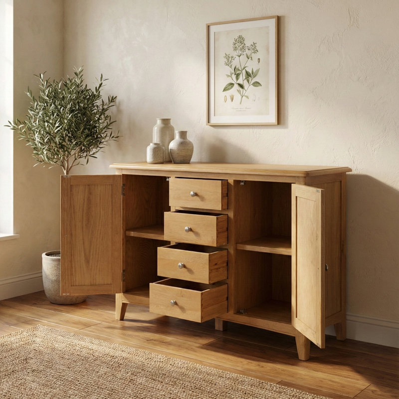Censu Oak 4 Drawer Sideboard