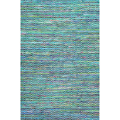 Handmade Tufted Chevron Striped Green Rug