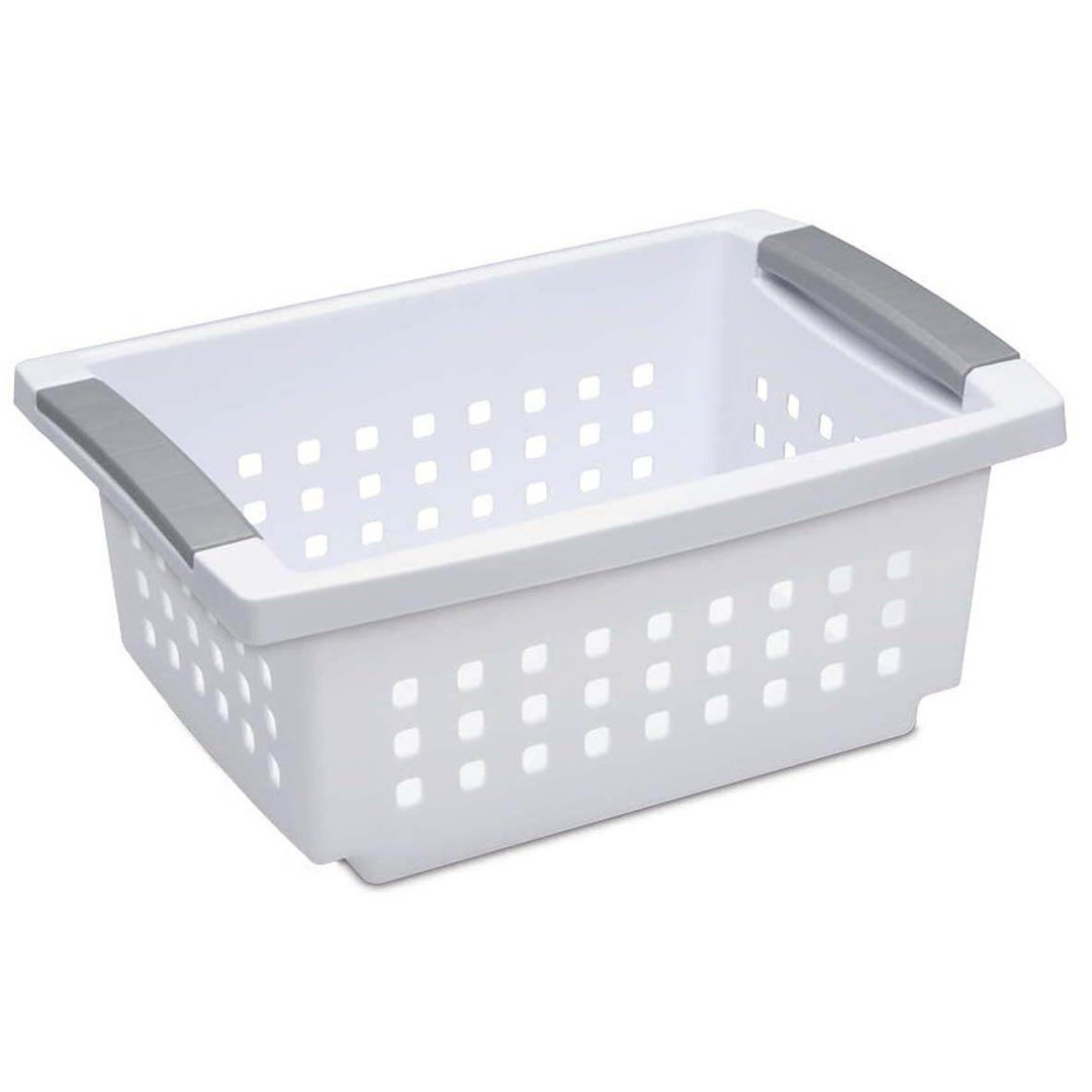 Sterilite Small Stacking Basket with Titanium Accents, White Sterilite Pack 