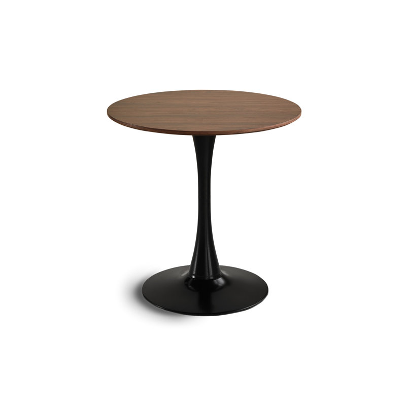 Table ronde Mid-Century en noyer de 31,5 po, piédestal blanc, idéale pour les petits espaces de cuisine, Noyer