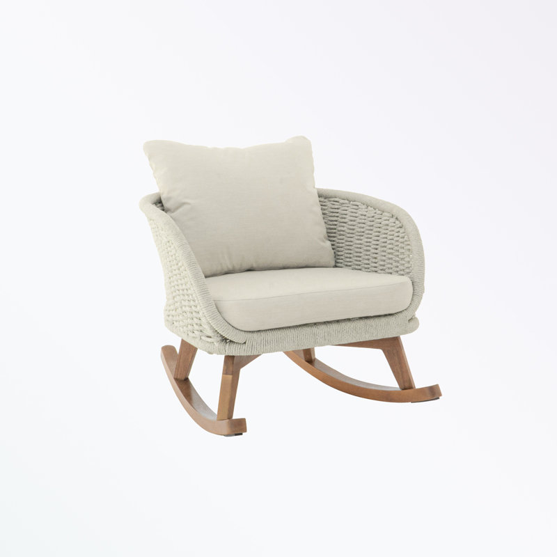 Chaise berçante de patio avec coussins en polyester doux et structure en bois durable, Beige