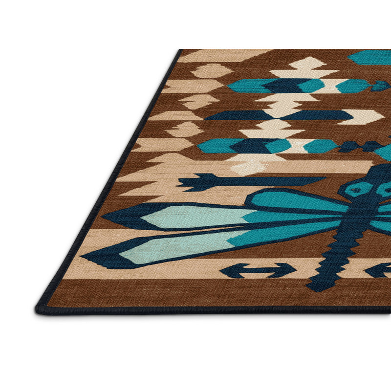 Washable Dragonfly Southwestern Area Rug, Rectangle 5' x 7'