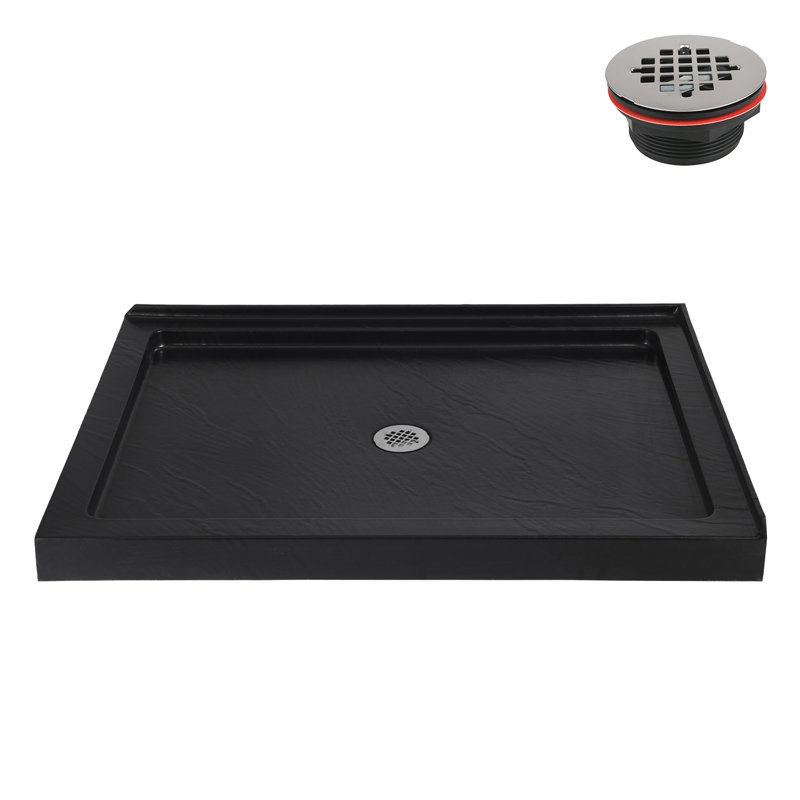 Streamline 48 in. x 36 in. Corner Acrylic Shower Base in Matte Black with Center Drain, Drain Included, Matte Black, Center