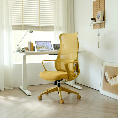 Chaise de bureau ergonomique 350LBS en filet respirant, support lombaire réglable, siège en mousse intégré, jaune
