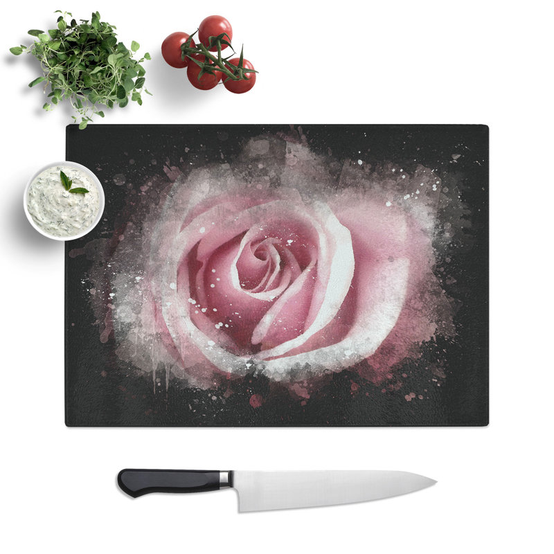 Tempered Glass Pretty in Pink Rose Flower Chopping Board, 28.5 cm x 39 cm