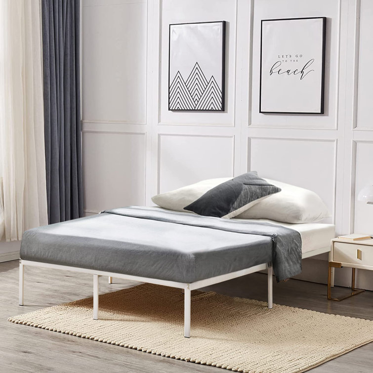 Scio 14'' High White Bed Frame Metal Bedframes with Protection Pads Noisy Free Anti Slip Alwyn Home Size: Twin