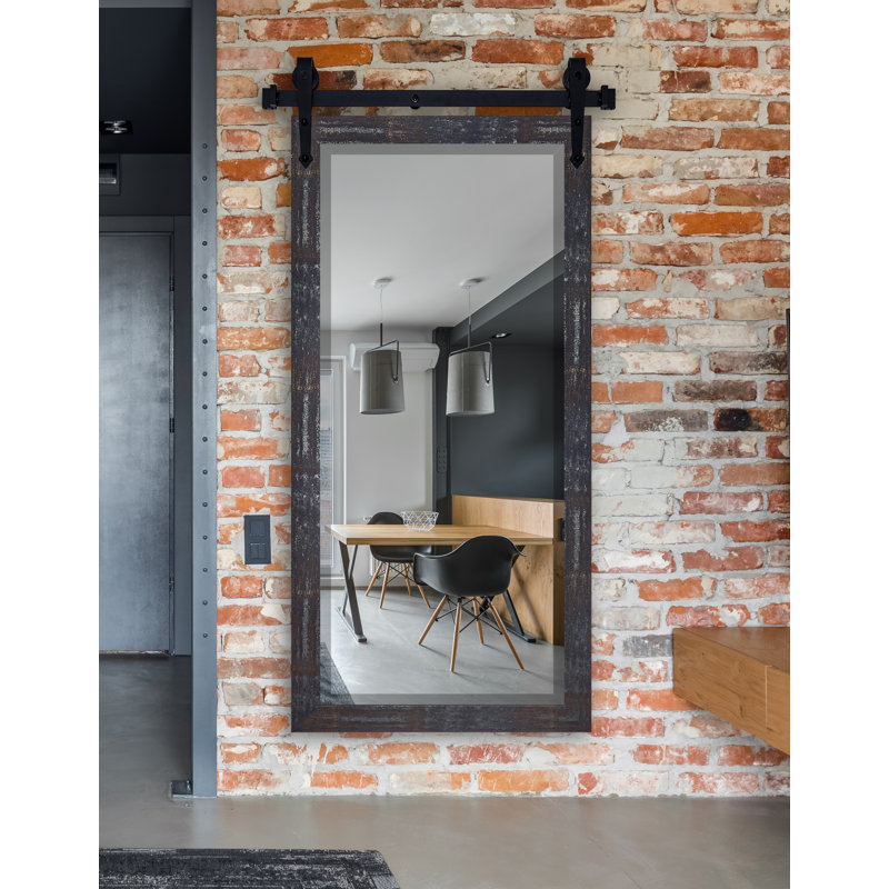 Neace Solid Wood Flat Wall Mirror, Steel Brass, 71" x 30.5"
