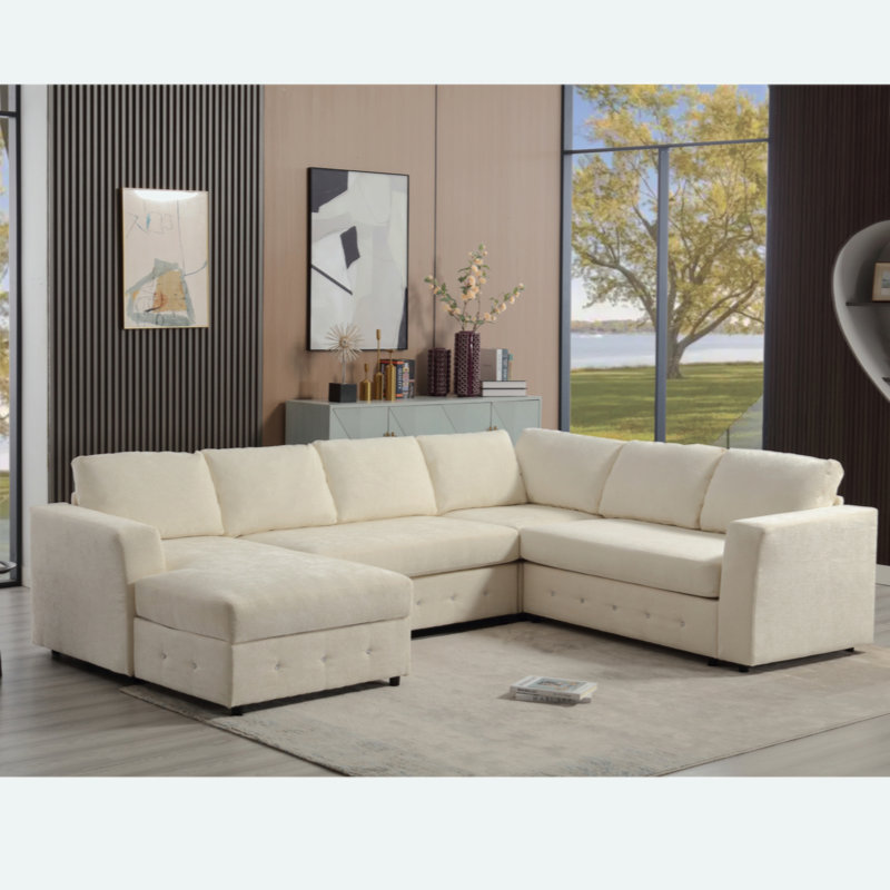 [NEW ARRIVED] [VIDEO PROVIDED]110.75" Sectional Sofa,Oversized Modular Sofa,Chaise Storage,  U Shaped  Couch , Upholstered Sofas,Chenille,Crystal Button , , Apartment, Black