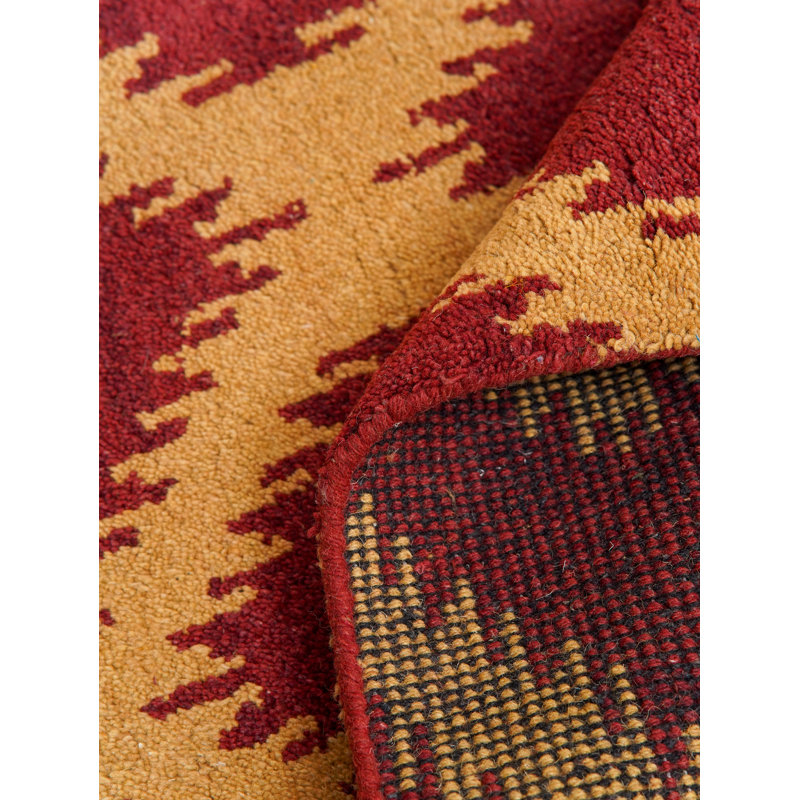 Red Gold Wool Handmade Geometric Hand Knotted Rectangle Indoor Area Rug, Rectangle 8' x 10'